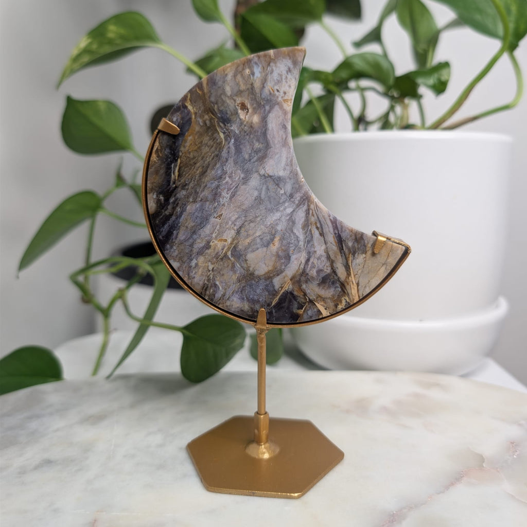 Purple Chalcedony Moon on Stand