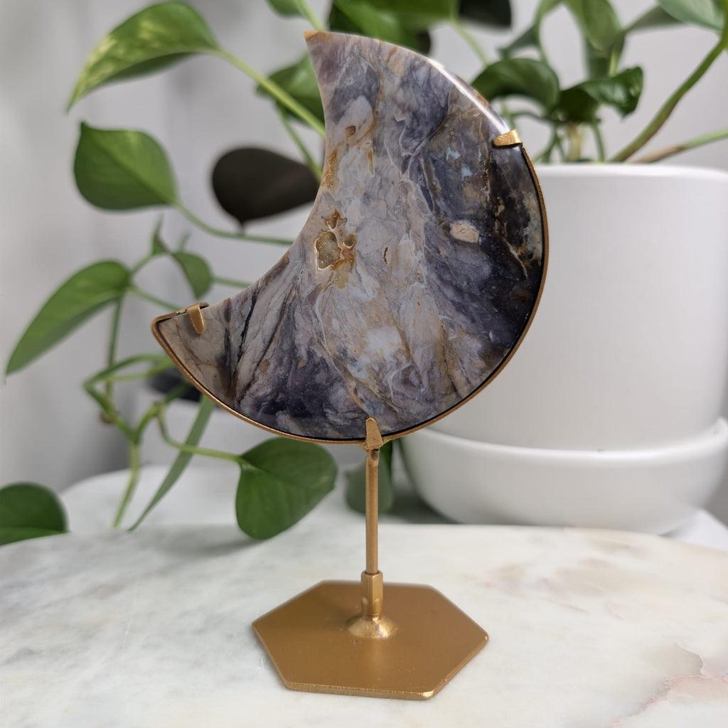 Purple Chalcedony Moon on Stand