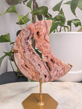 Crazy Lace Agate Crescent Moon on Stand