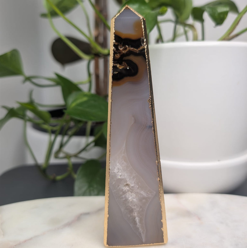 Agate Obelisk with Gold Edge