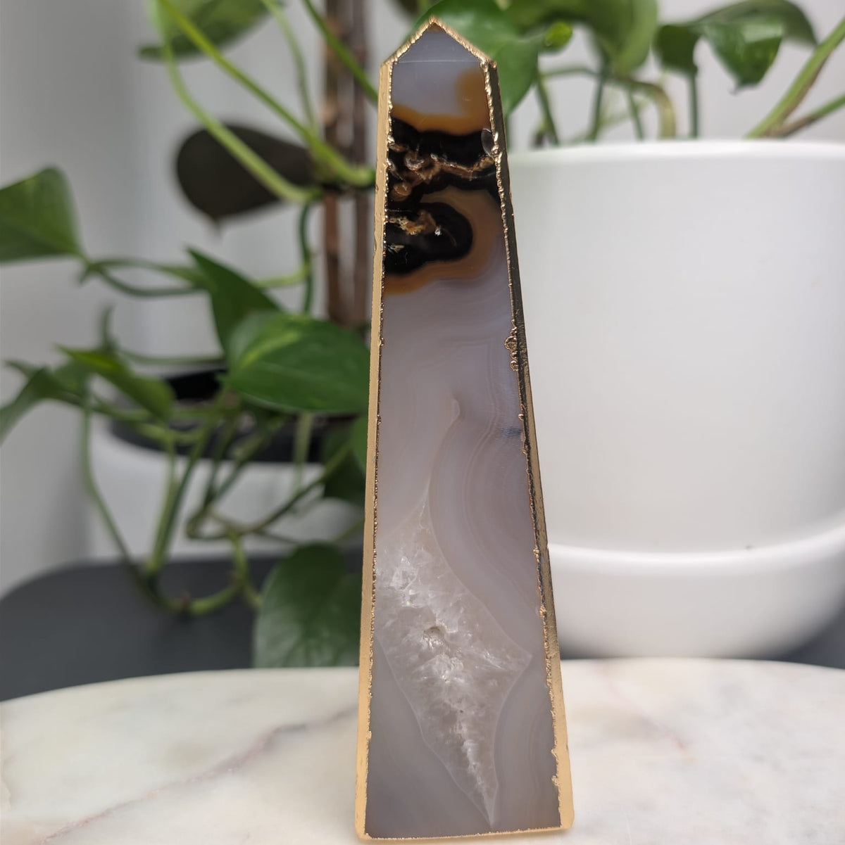 Agate Obelisk with Gold Edge