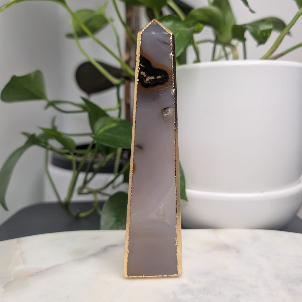 Agate Obelisk with Gold Edge