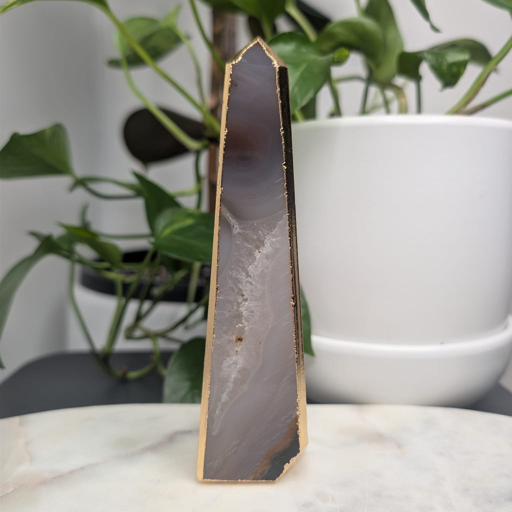 Agate Obelisk with Gold Edge