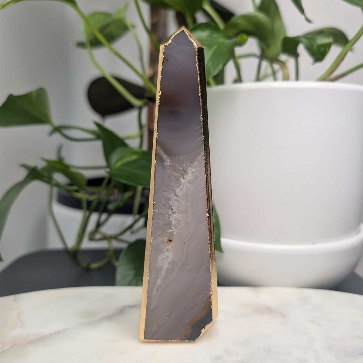 Agate Obelisk with Gold Edge