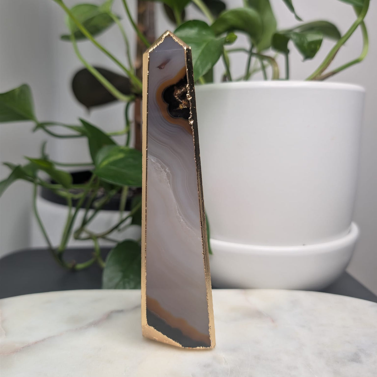 Agate Obelisk with Gold Edge