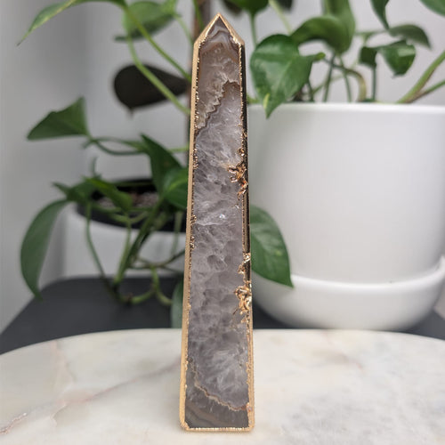 Agate Druzy Obelisk with Gold Edge