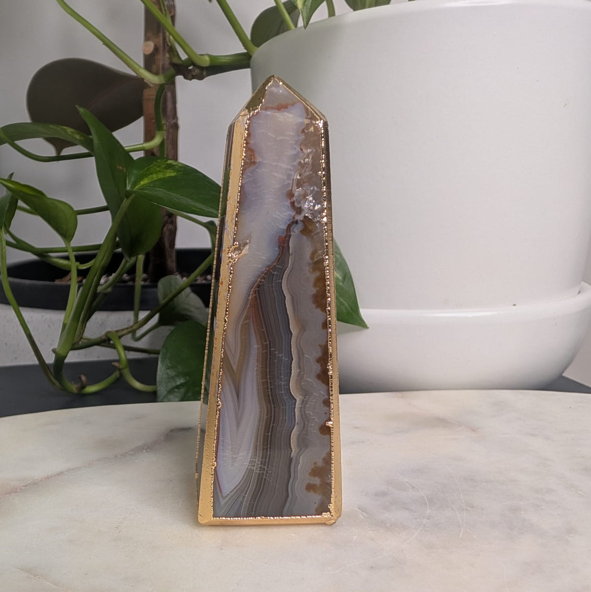 Agate Obelisk with Gold Edge