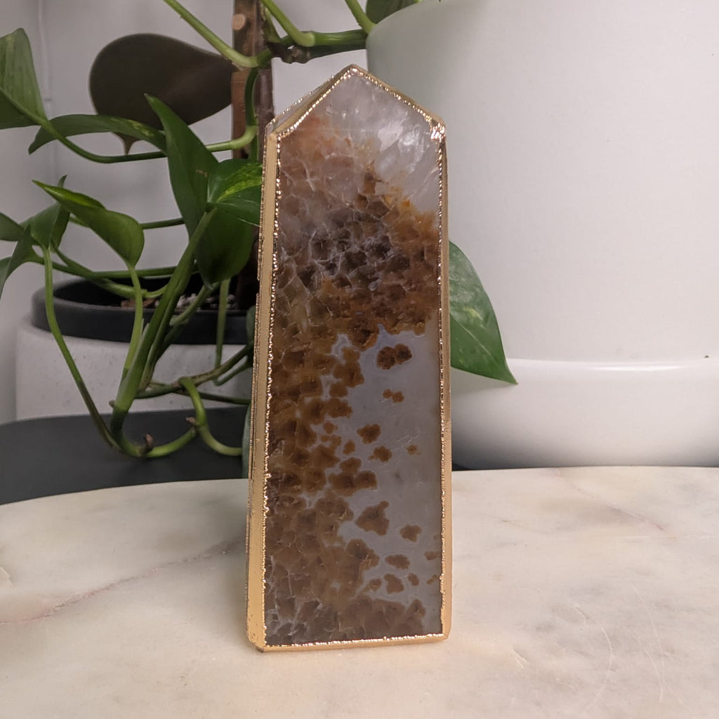 Agate Obelisk with Gold Edge