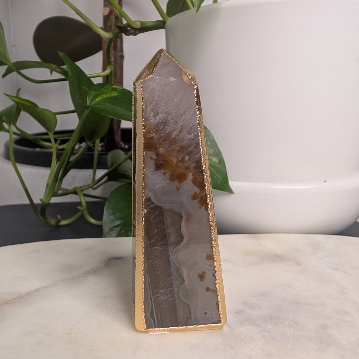 Agate Obelisk with Gold Edge