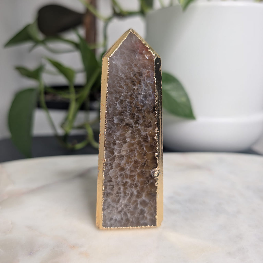 Agate Obelisk with Gold Edge