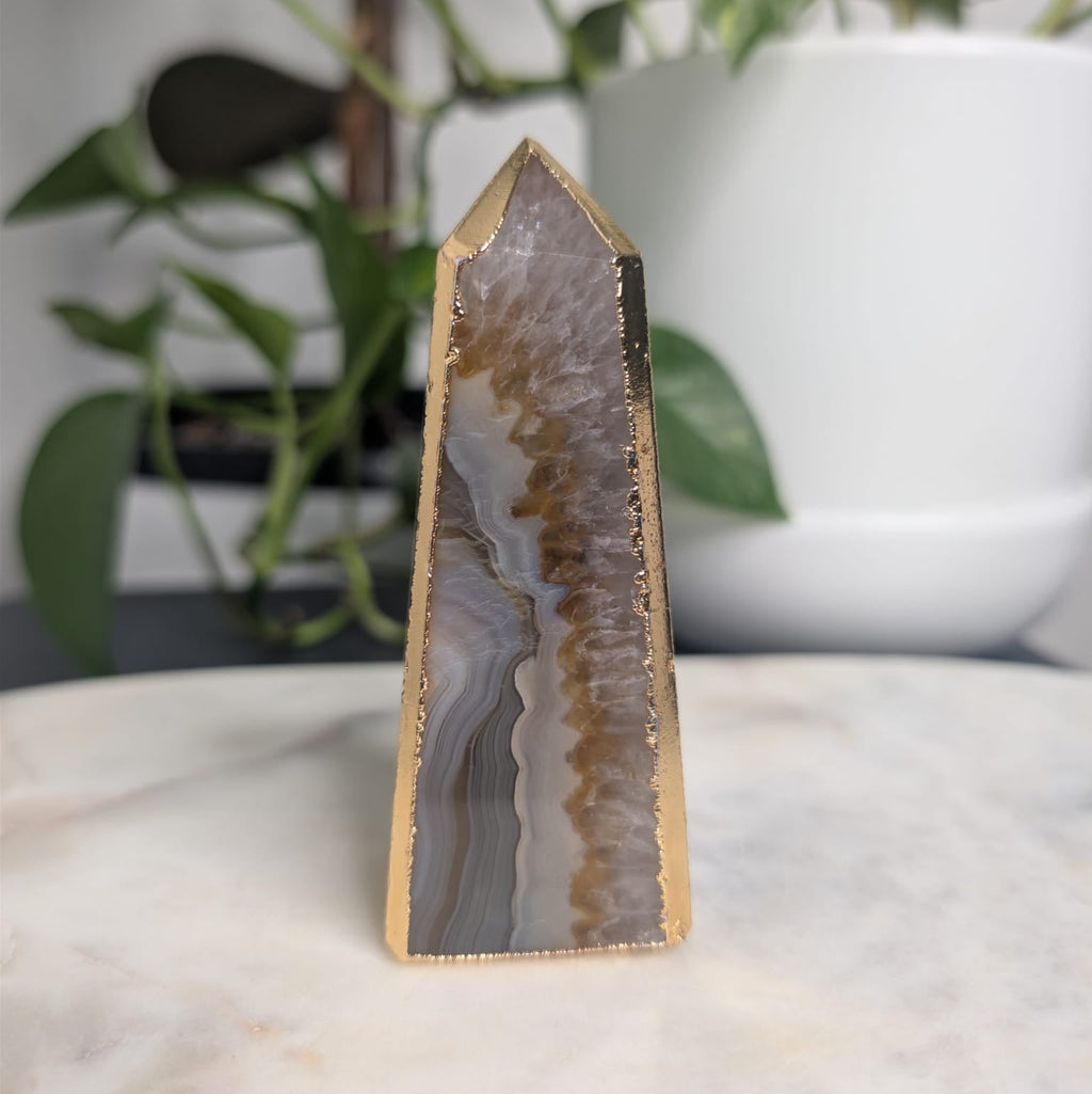 Agate Obelisk with Gold Edge