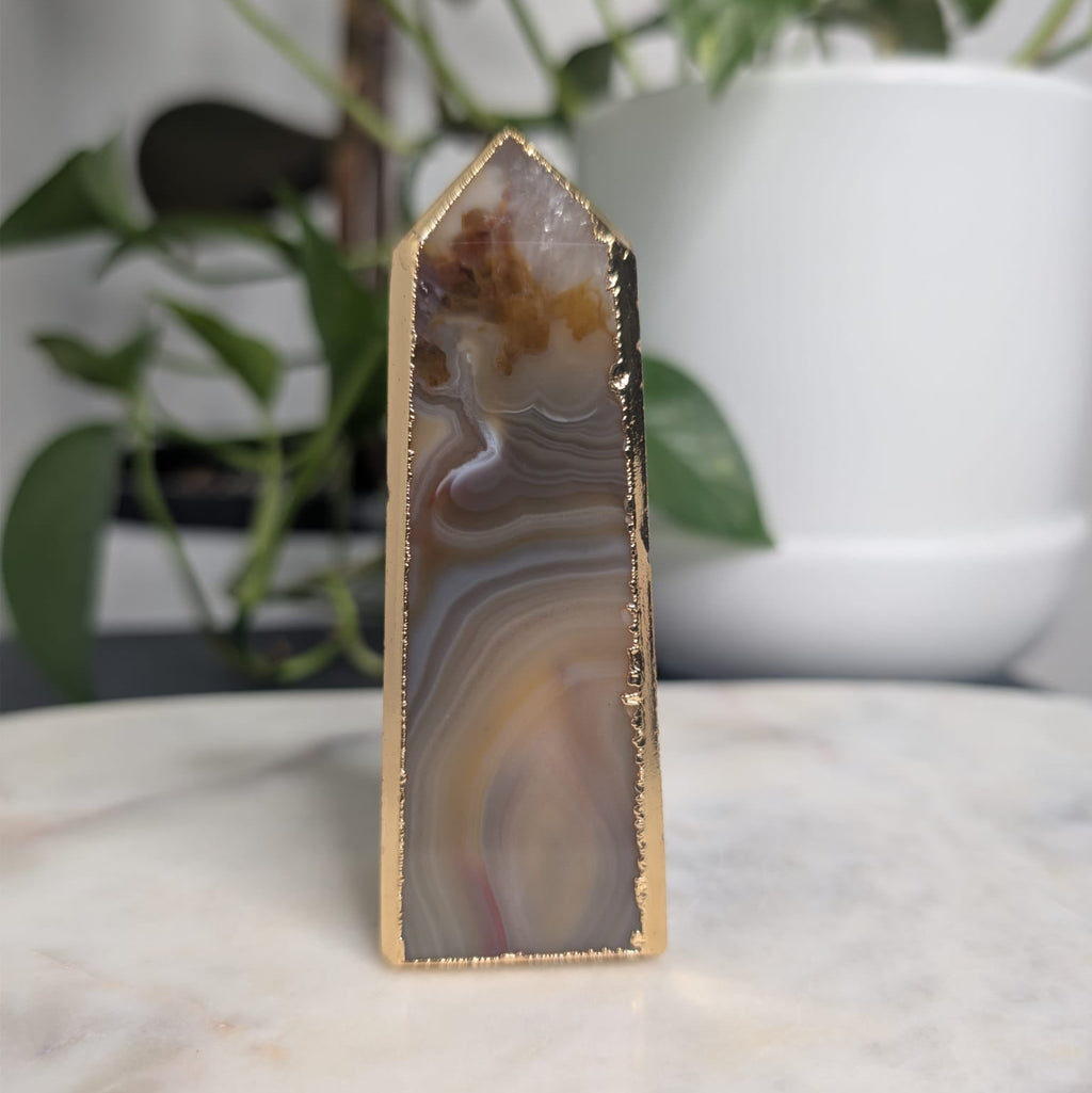 Agate Obelisk with Gold Edge