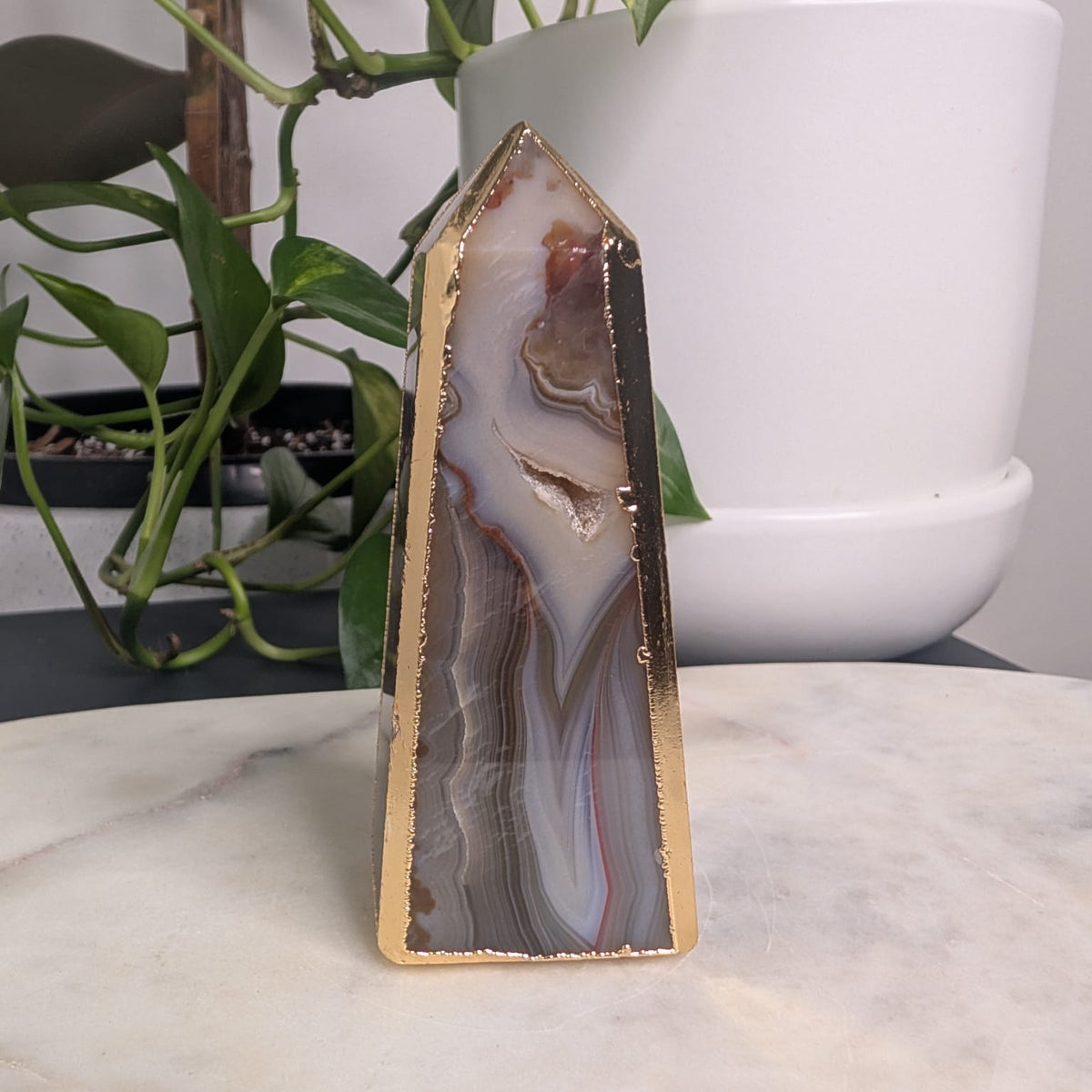 Agate Obelisk with Gold Edge