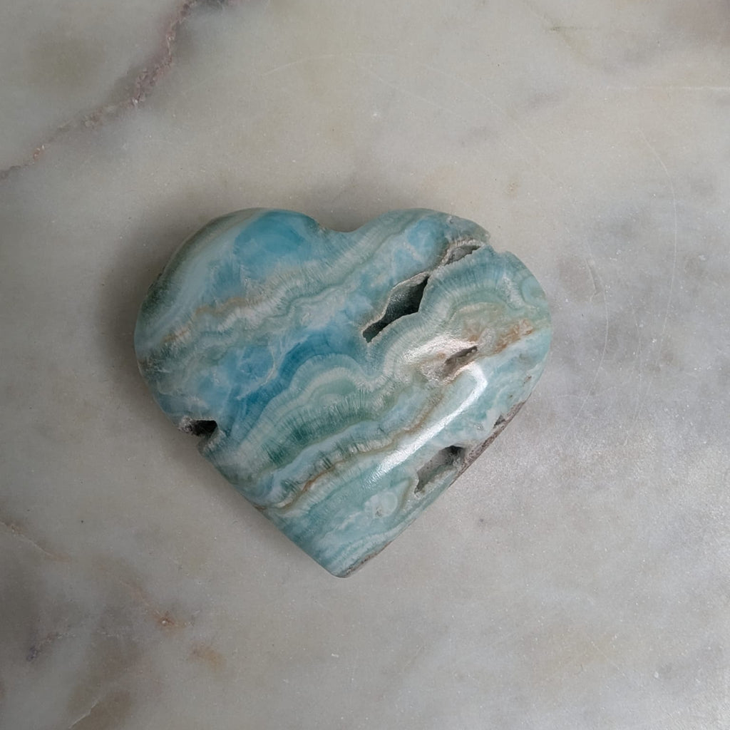 Blue Aragonite Heart with Natural Caves