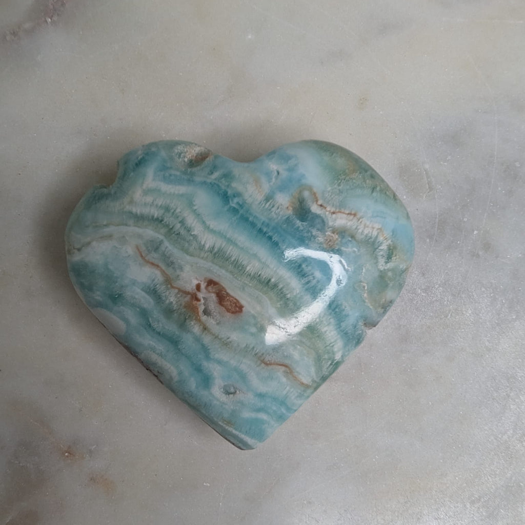 Blue Aragonite Heart with Natural Caves