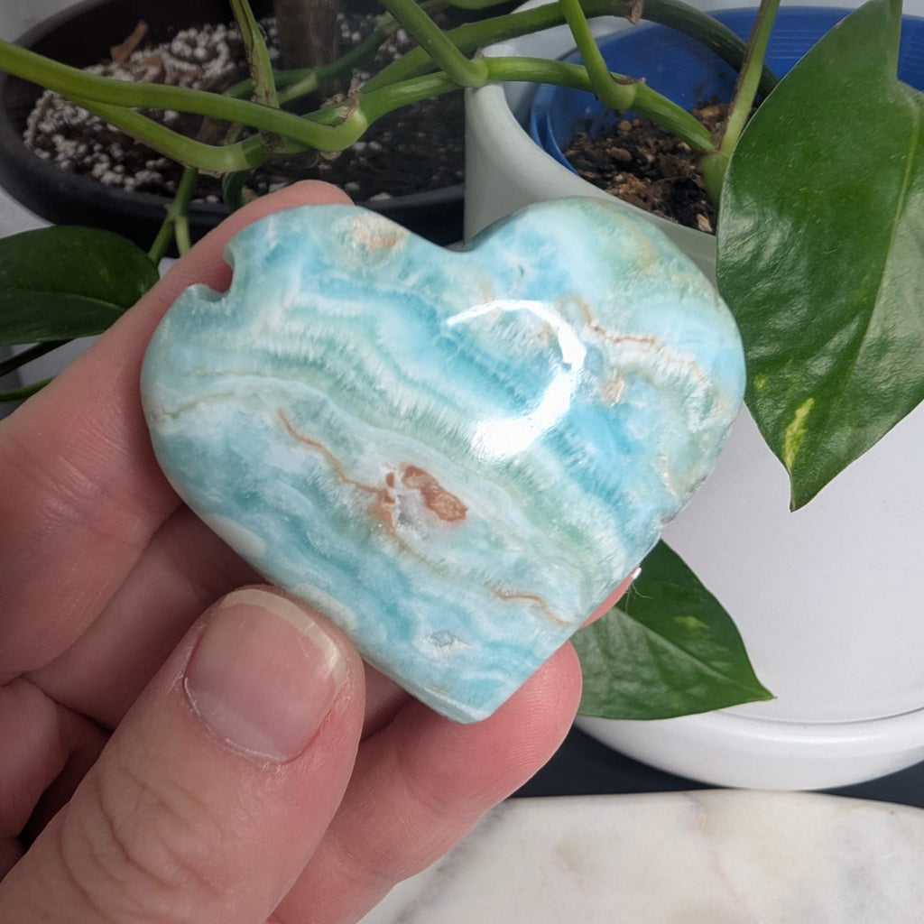 Blue Aragonite Heart with Natural Caves