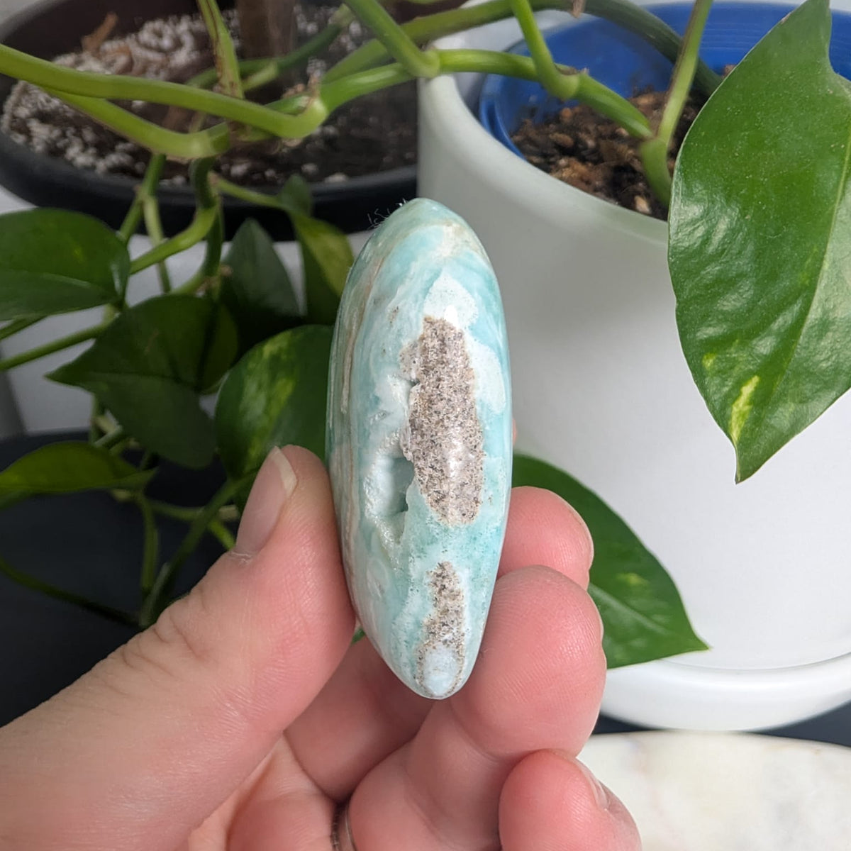 Blue Aragonite Heart with Natural Caves