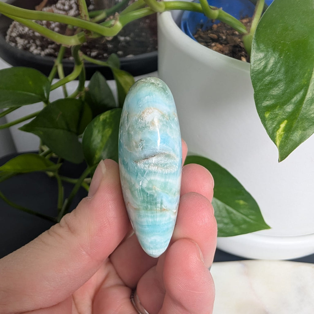 Blue Aragonite Heart with Natural Caves
