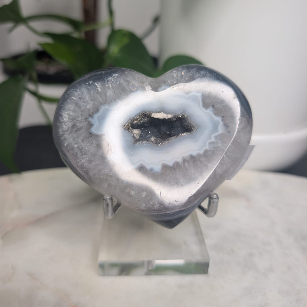 Grey Agate Druzy Heart