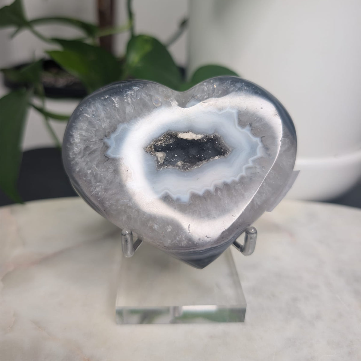 Grey Agate Druzy Heart