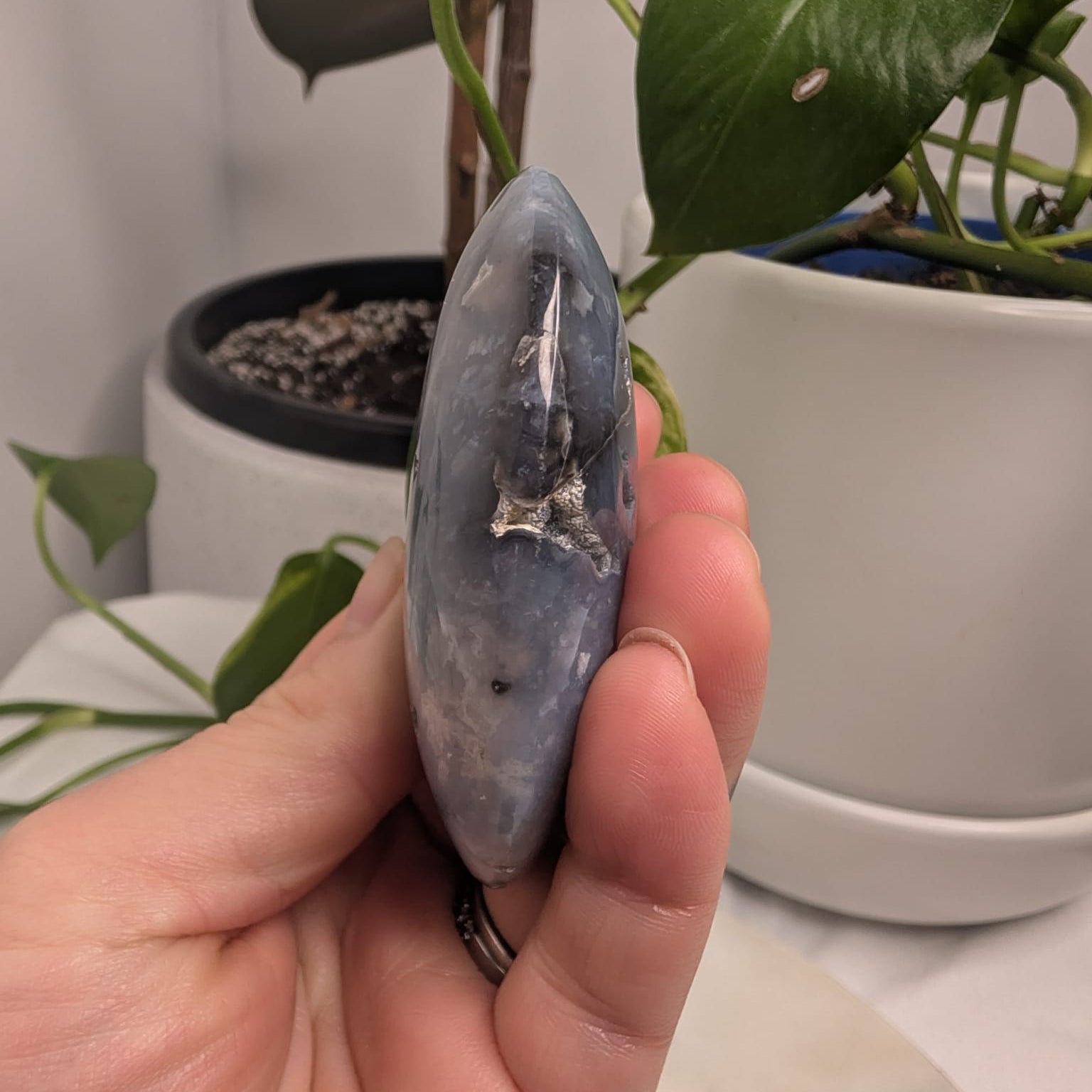 Blue Plume Agate Palmstone