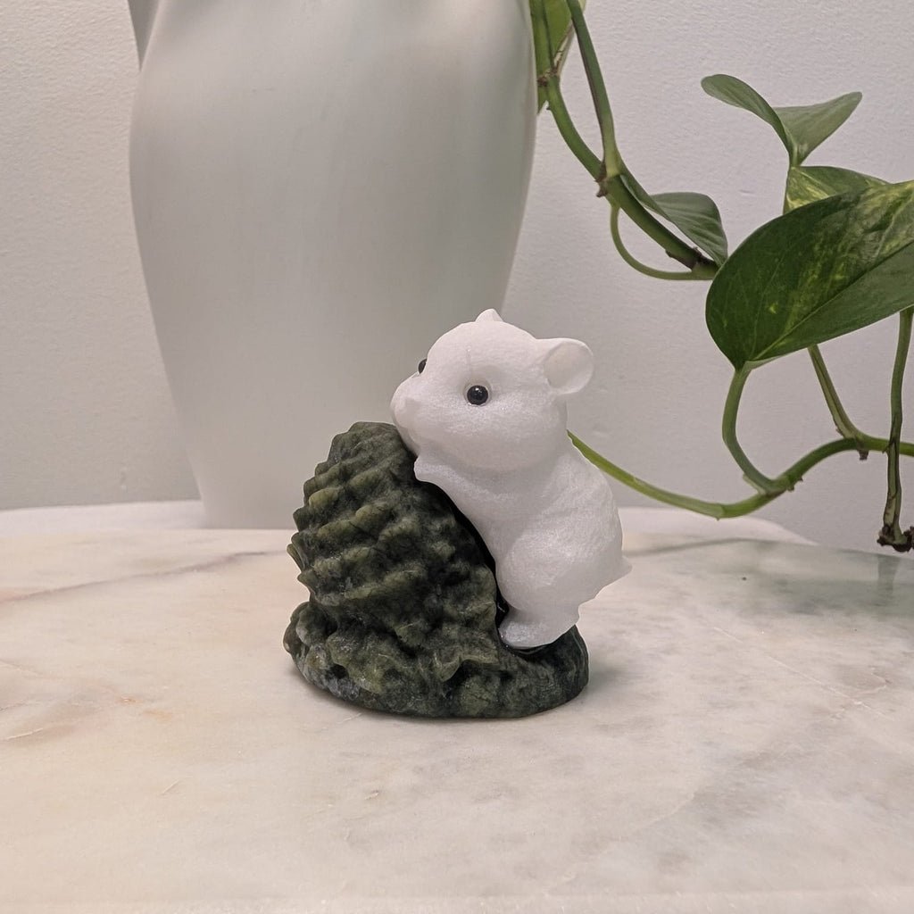 White Calcite Chipmunk on Serpentine