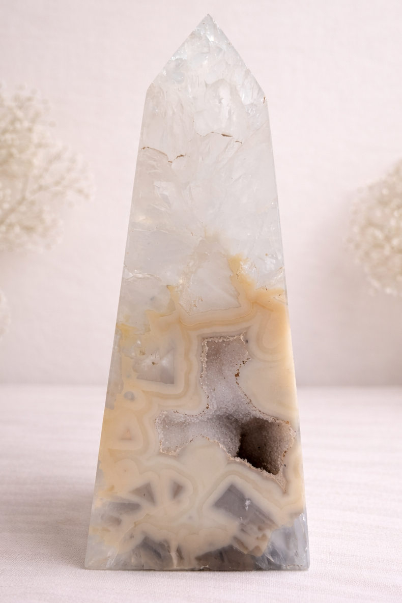Clear Quartz Obelisk with Druzy