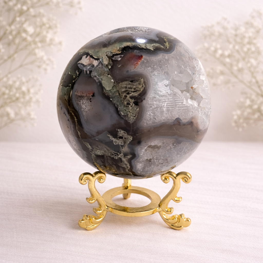 Moss Agate Druzy Sphere
