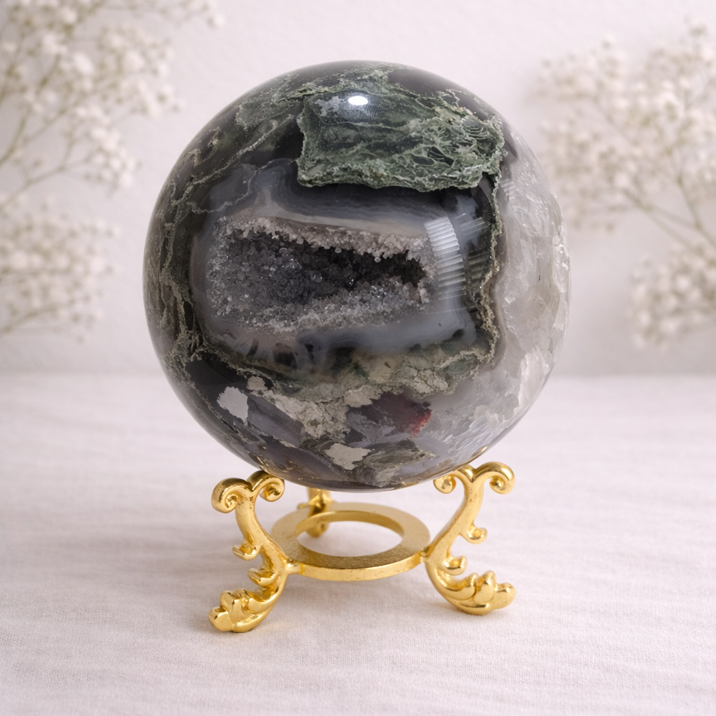 Moss Agate Druzy Sphere