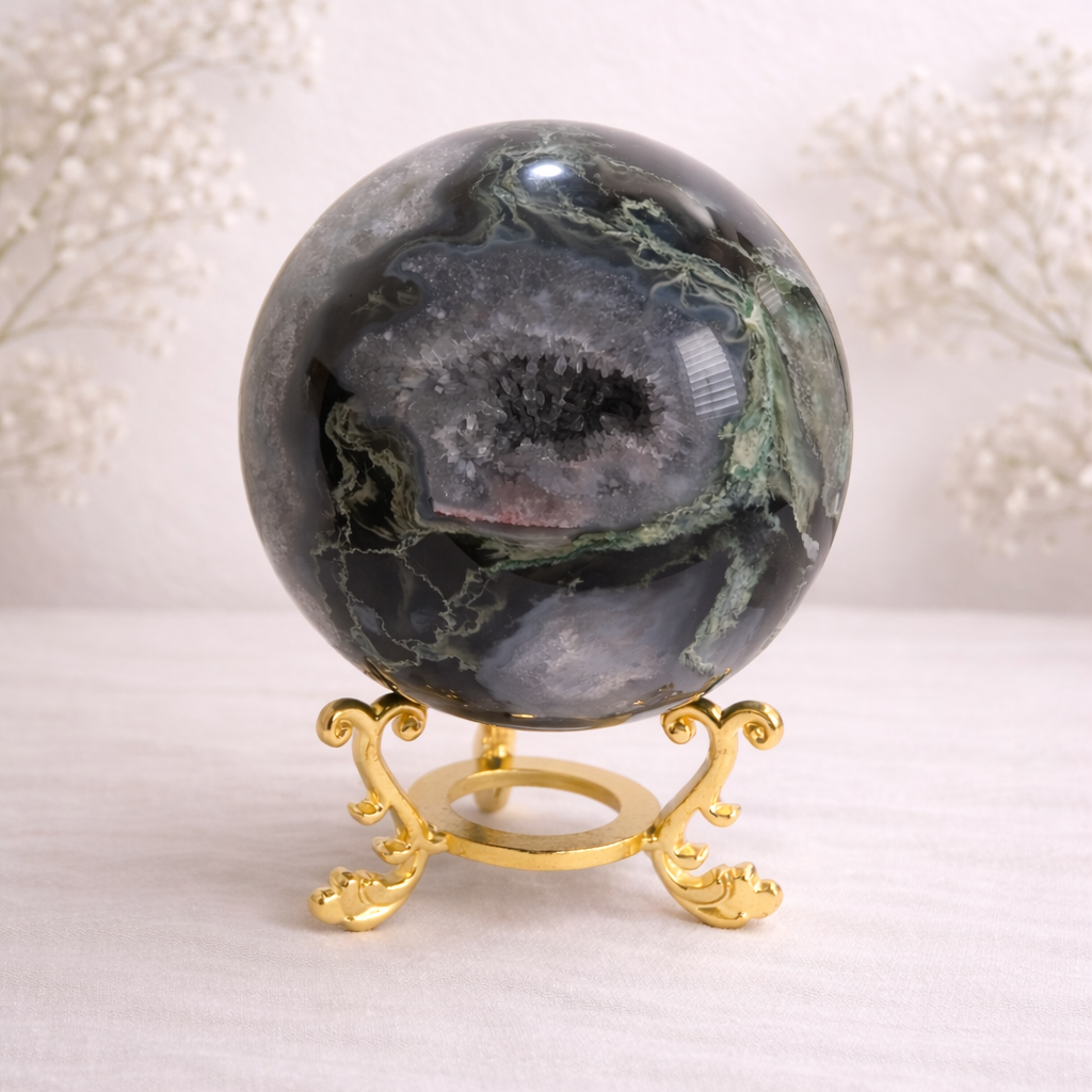 Moss Agate Druzy Sphere