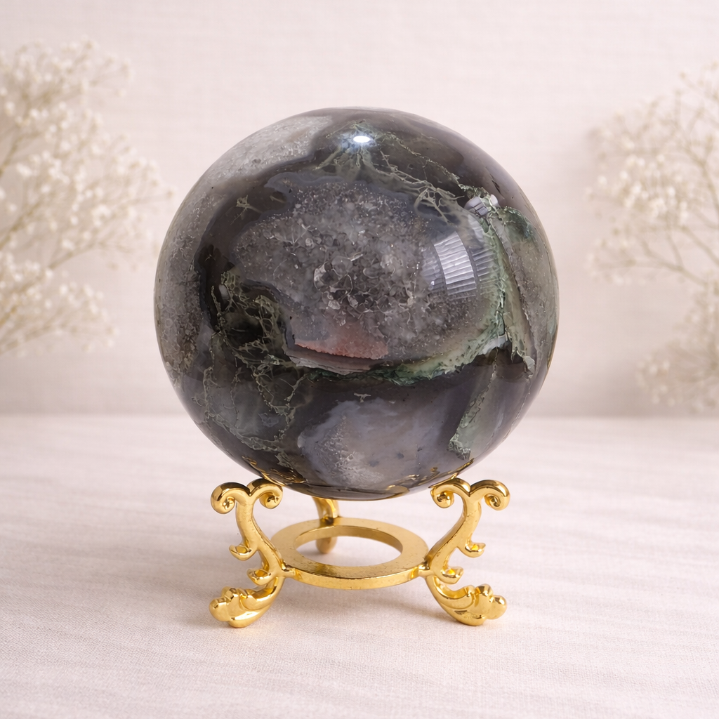 Moss Agate Druzy Sphere