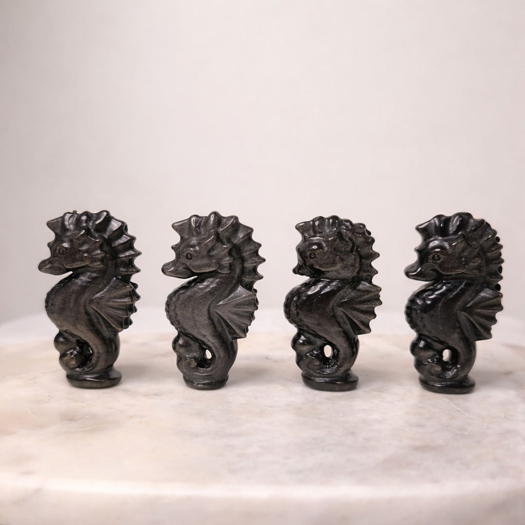 Silver Sheen Obsidian Seahorse