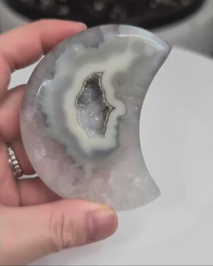 Agate Moon with Druzy Centre on stand