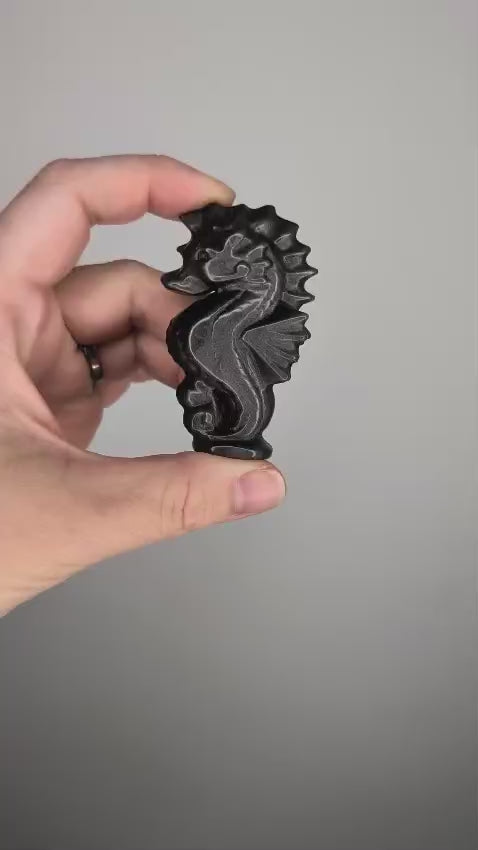 Silver Sheen Obsidian Seahorse