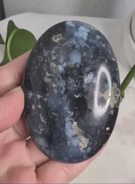 Blue Plume Agate Palmstone