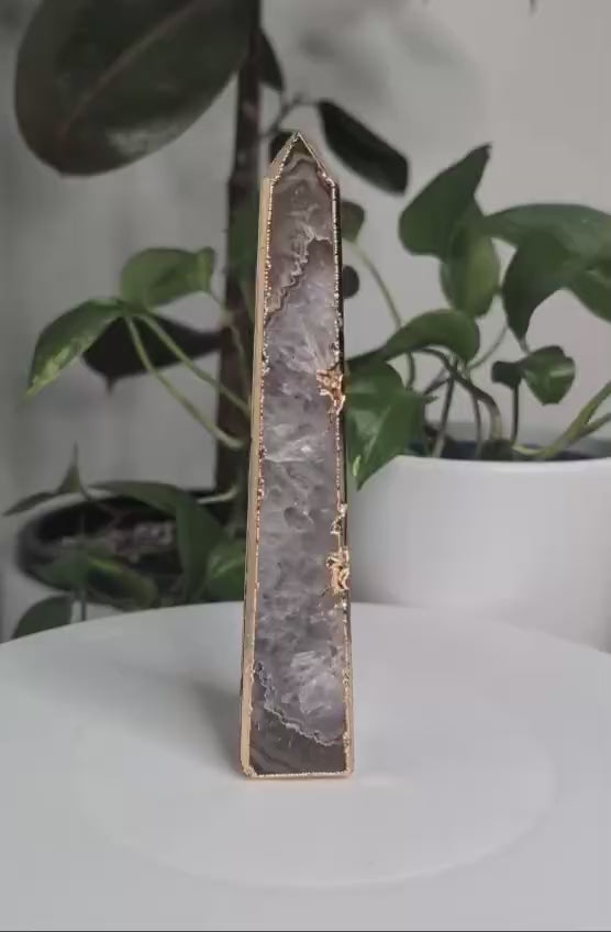 Agate Druzy Obelisk with Gold Edge