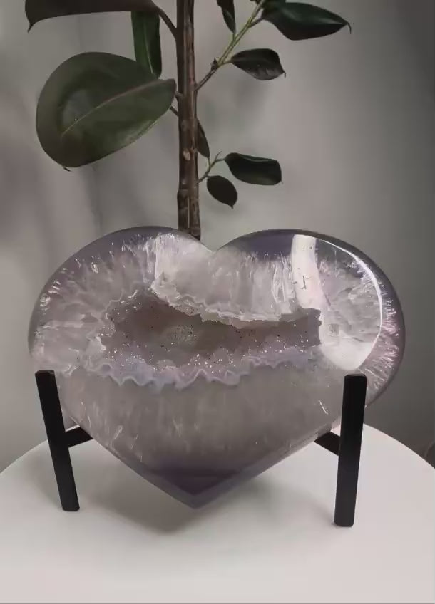 Lavender Agate Heart with Druzy Centre on Stand