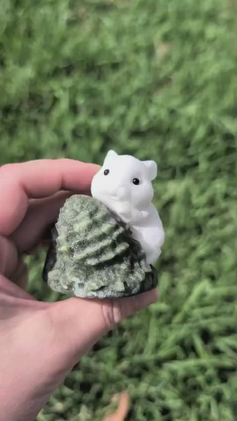 White Calcite Chipmunk on Serpentine