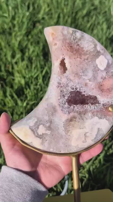 Pink Amethyst Moon on Stand