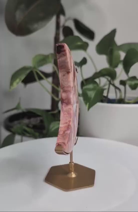Crazy Lace Agate Crescent Moon on Stand