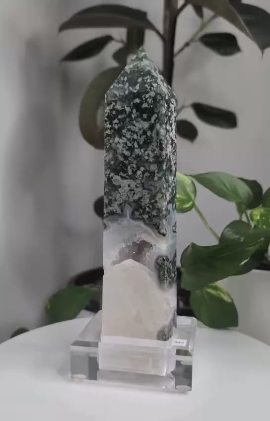 Moss Agate Druzy Tower