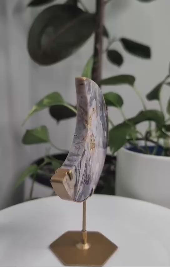 Purple Chalcedony Moon on Stand