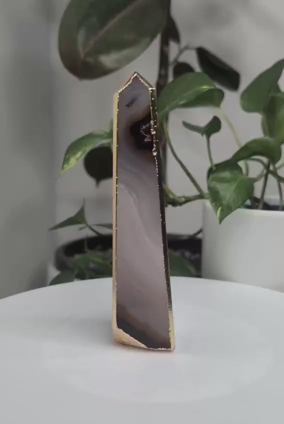 Agate Obelisk with Gold Edge